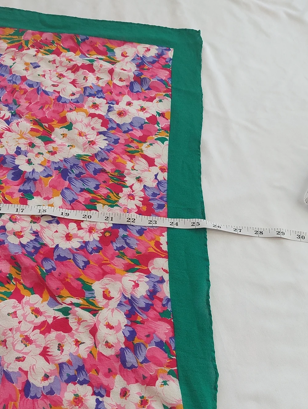 GIL de LOSNE Paris  Floral Scarf with Green Border - Bright Pink & Multicolor